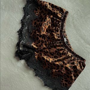 Sexy Brown Silky Lace Leopard Print Shorts